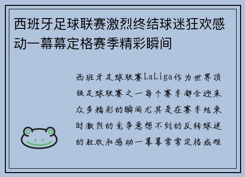 西班牙足球联赛激烈终结球迷狂欢感动一幕幕定格赛季精彩瞬间